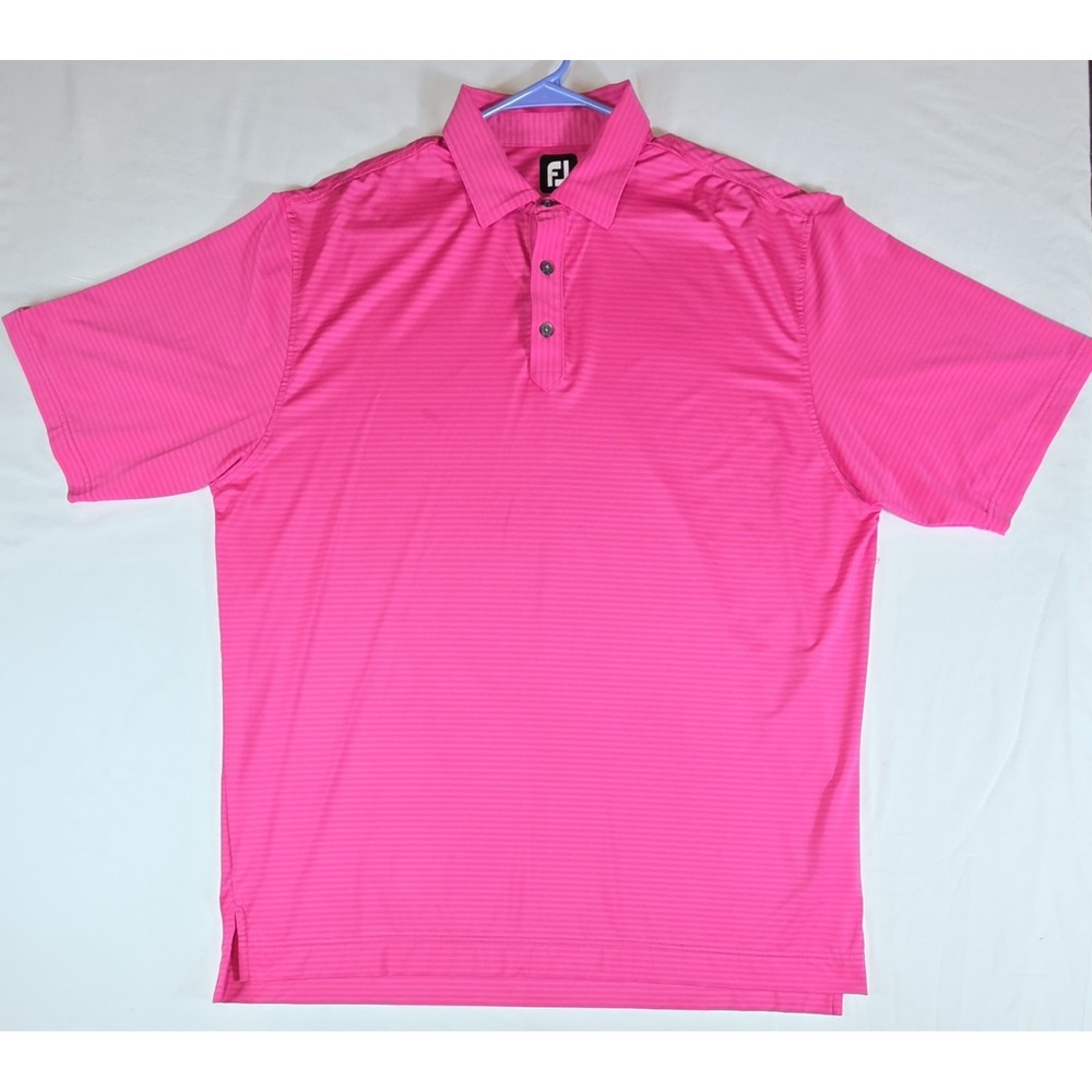 FootJoy Polo Shirt Mens Large Pink Pinstriped FJ Golf N73